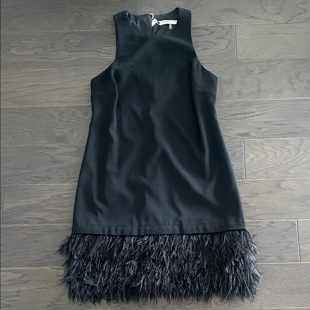 Trina Turk Black Mini Dress with Feathered Hem